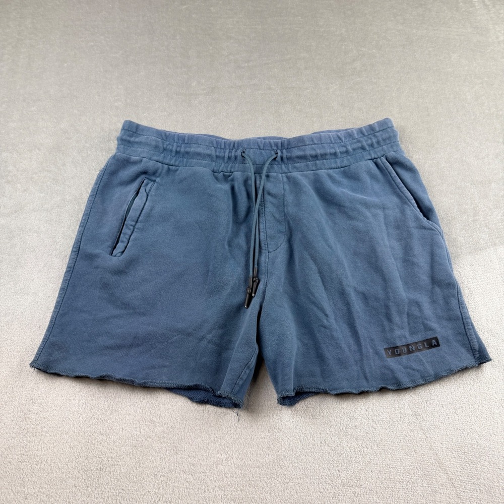 YoungLA Men's XL Raw Gym Shorts Blue XL Cotton Drawstring Athletic Sweat Shorts